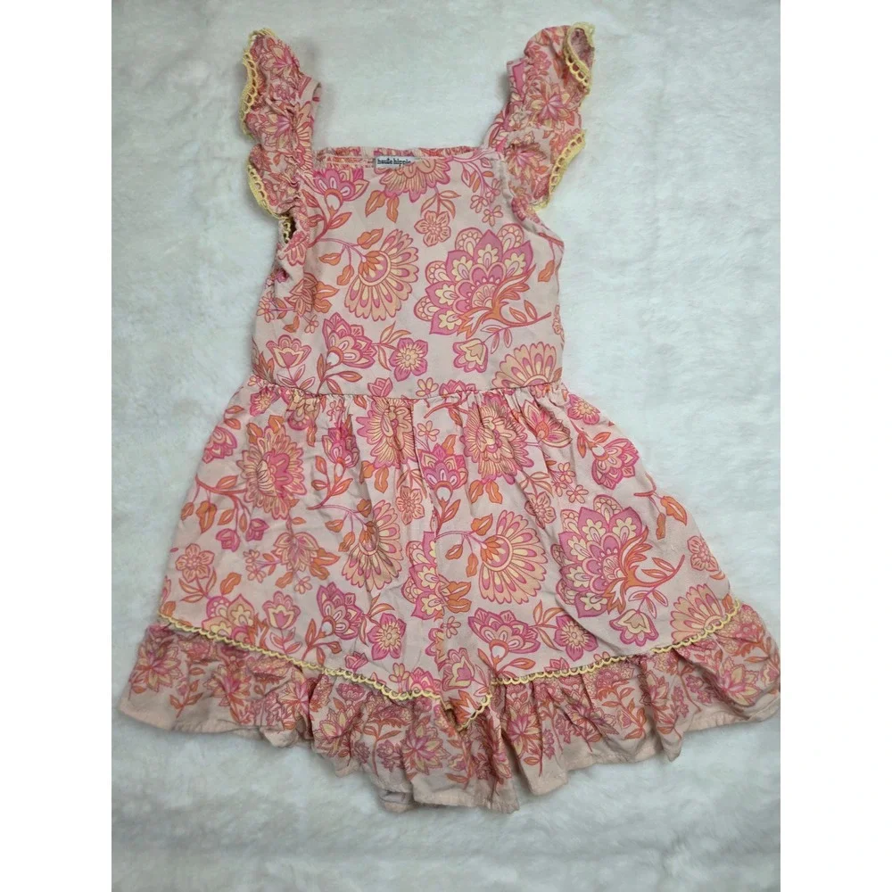 Haute Hippie Kids Pink Floral Paisley Boho Romper Ruffle Sleeve Size 6